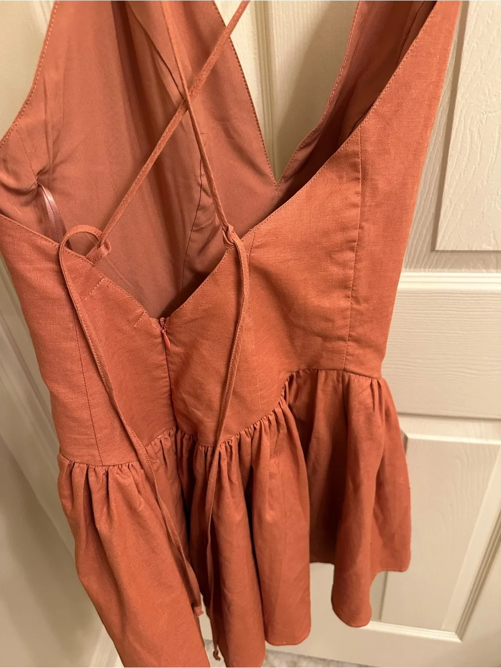 Rust Mini Dress with Deep V-Neck